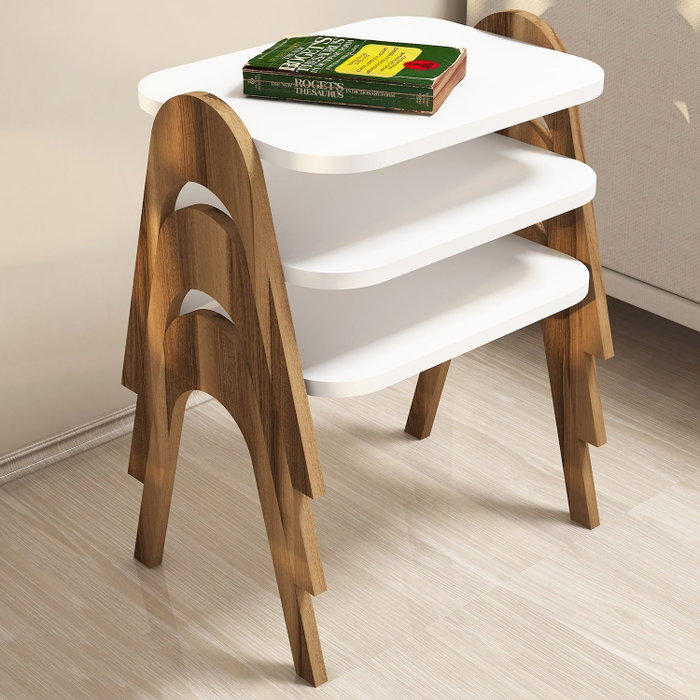 Hanah Home Juego de Mesas Nido Paris - Nogal y Blanco Hanah Home Juego de Mesas Nido Paris - Nogal y Blanco